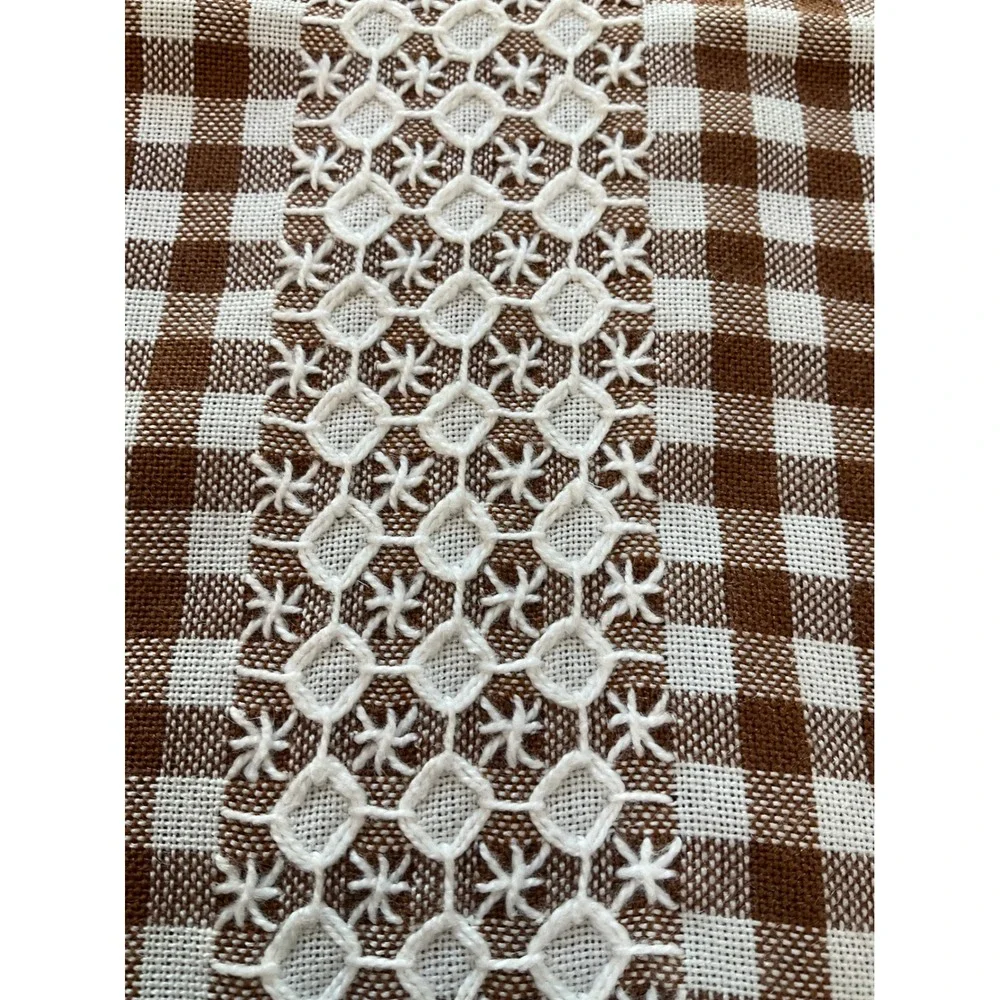 Tablecloth Gingham Checker Brown White Picnic Cottagecore Grannycore‎ Retro